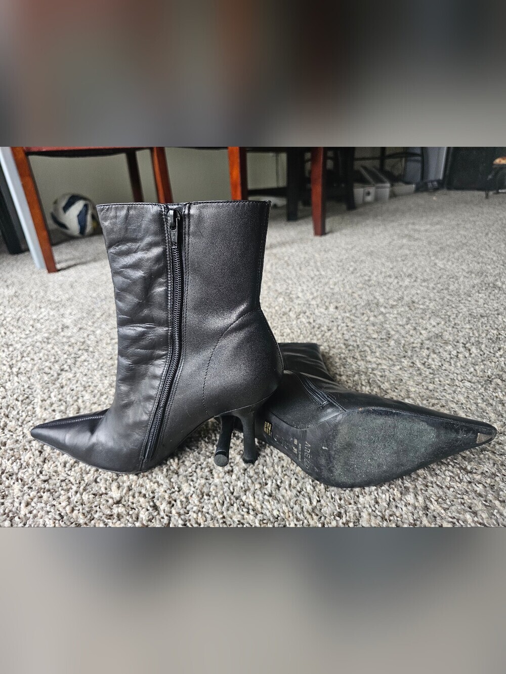 Arezzo Black Leather Mid-Calf Heeled Boots